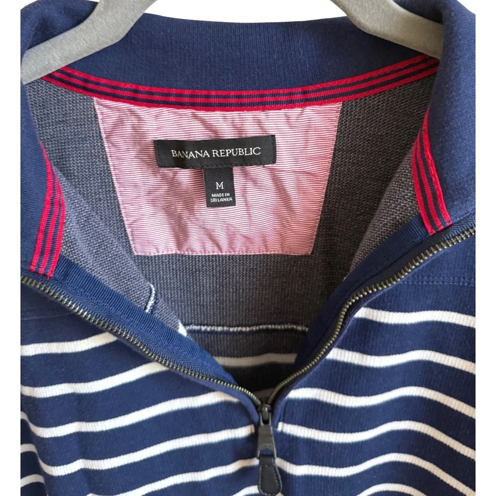 Modern‎ Prep Coastal Stripe Quarter Zip Pullover Navy Cotton Banana Republic M
